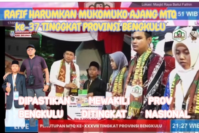 M. Rafif Firjatullah Harumkan Nama Mukomuko, Raih Juara 1 MTQ Ke-37 Tingkat Provinsi Bengkulu*